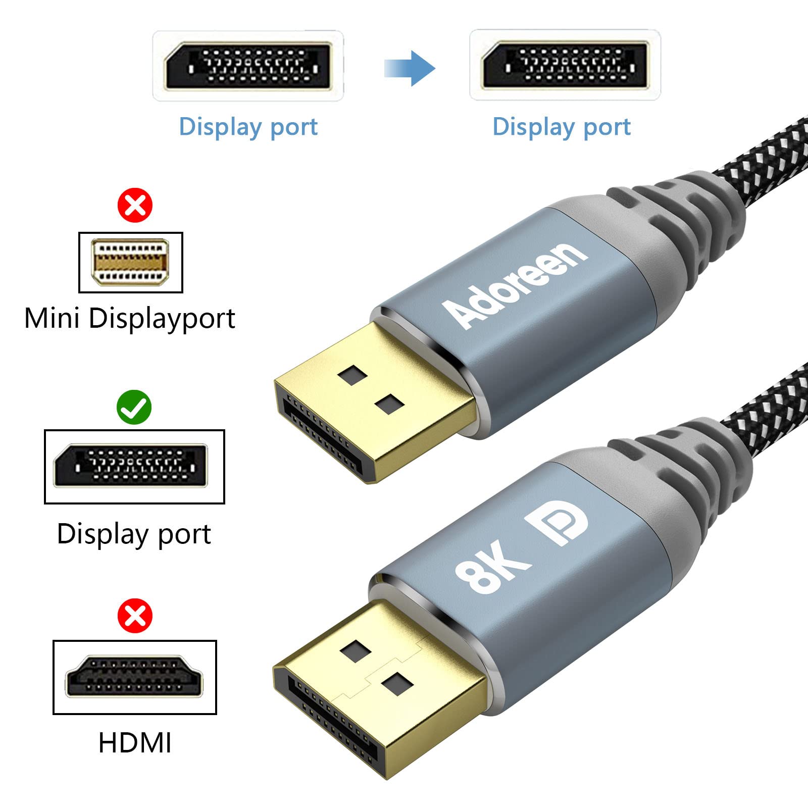 WLGQ Displayport 1.4 cable 8Kケーブル2メートル DisplayPort 1.4ケーブル／2m／8K60Hz 4K120Hz／VESA規格認定